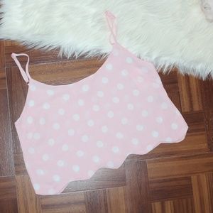 SALE! LA Hearts Pink Polka Dot Crop Top | Medium
